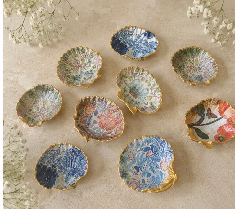 Decorative Shell Trinket Dish | Handmade Coastal Jewellery Dish | Gold Leaf Shell Keepsake